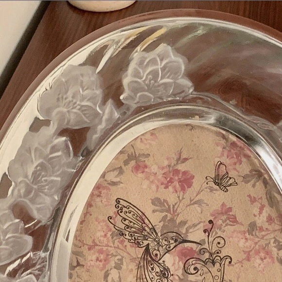 Vintage Crystal Frosted Flower Photo Frame Chrysanthemum Oval Fits 5x7 1980s - Picture 10 of 12